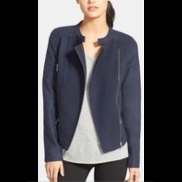 Trouve Blue Felt Moto Jacket women's medium size - Picture 2 of 11